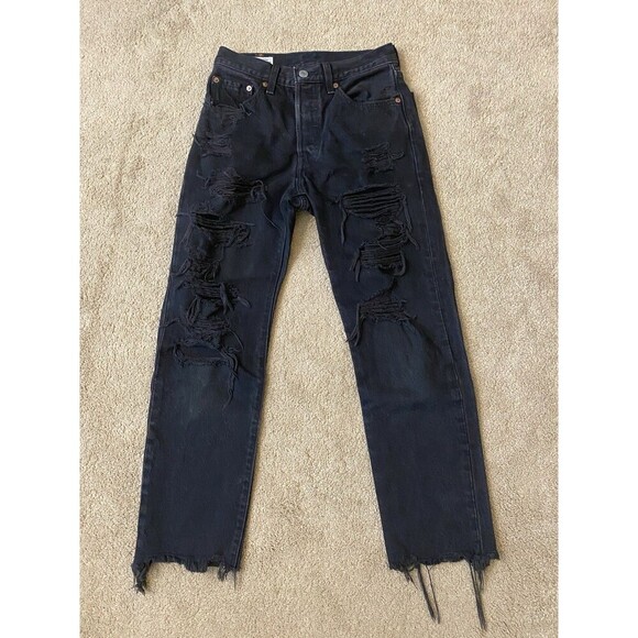 Levi's Denim - Levi's 501® Original Cropped Distressed Black Women's Jeans Size 24